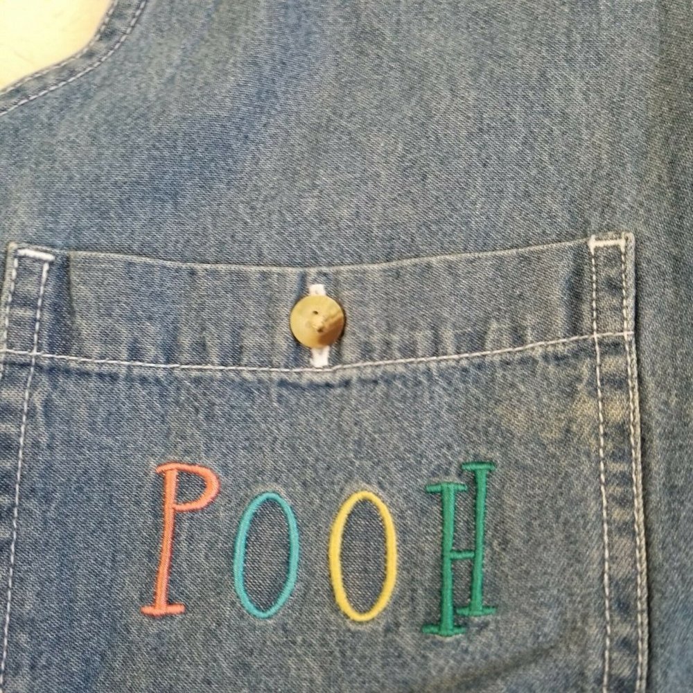 Vintage 90s Womens Winnie The Pooh Denim Chambray Sleeveless Buttonup Shirt LG - Picture 4 of 12